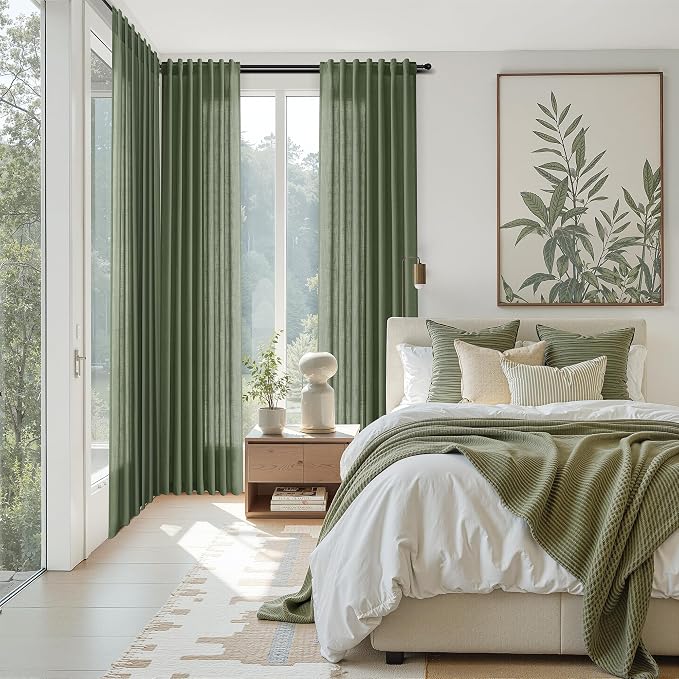 Nanspring Forest Green Linen Curtains