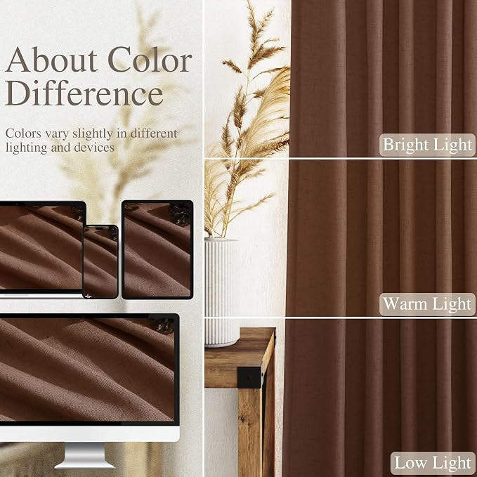 Mocha Brown Linen Curtains 90 Inch Length 2 Panels