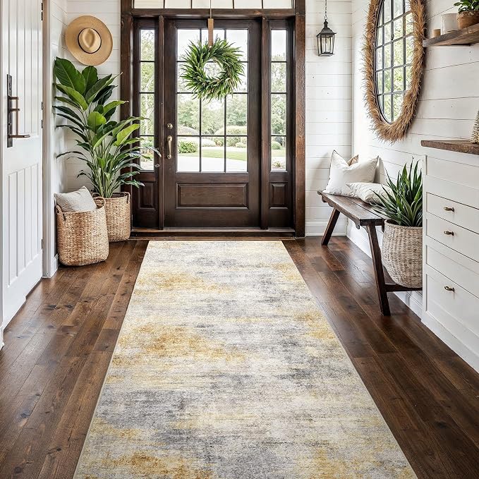 4x10 Washable Kitchen Runner Rug: Modern Abstract Wide Runners