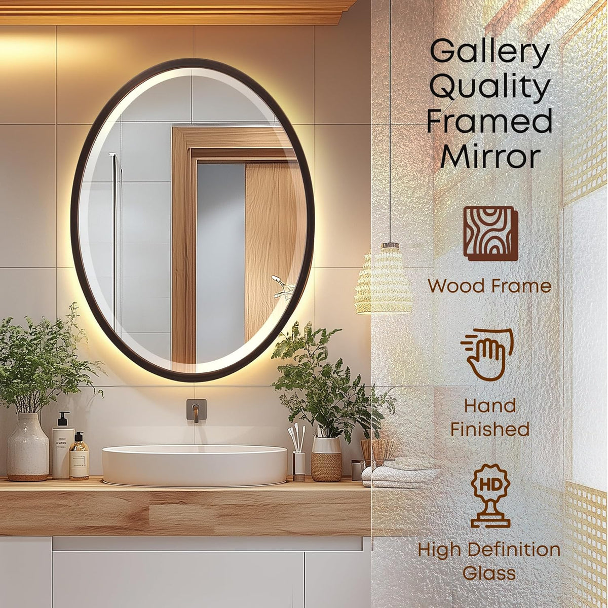 OVALCREST - Oval Wooden Beveled Wall Mirror for Home Decor, Bathroom, Vanity, Bedroom, Living Room, Hallway - London Style (Rubbed Bronze) 25.1 x 37.1