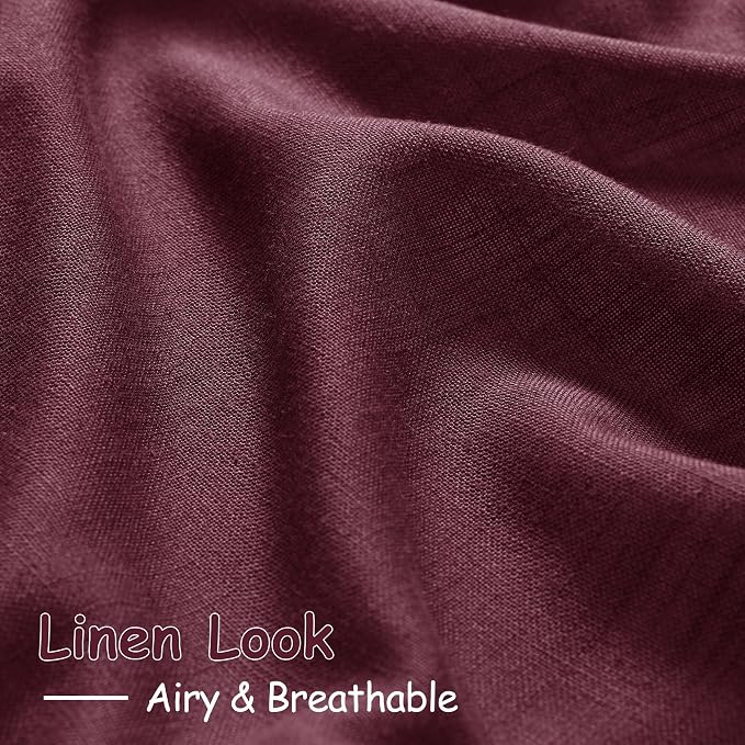 Burgundy Linen Curtains 63 Inches Long 2 Panel Sets