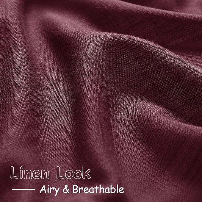 Burgundy Linen Curtains 90 Inch Long 2 Panels Set