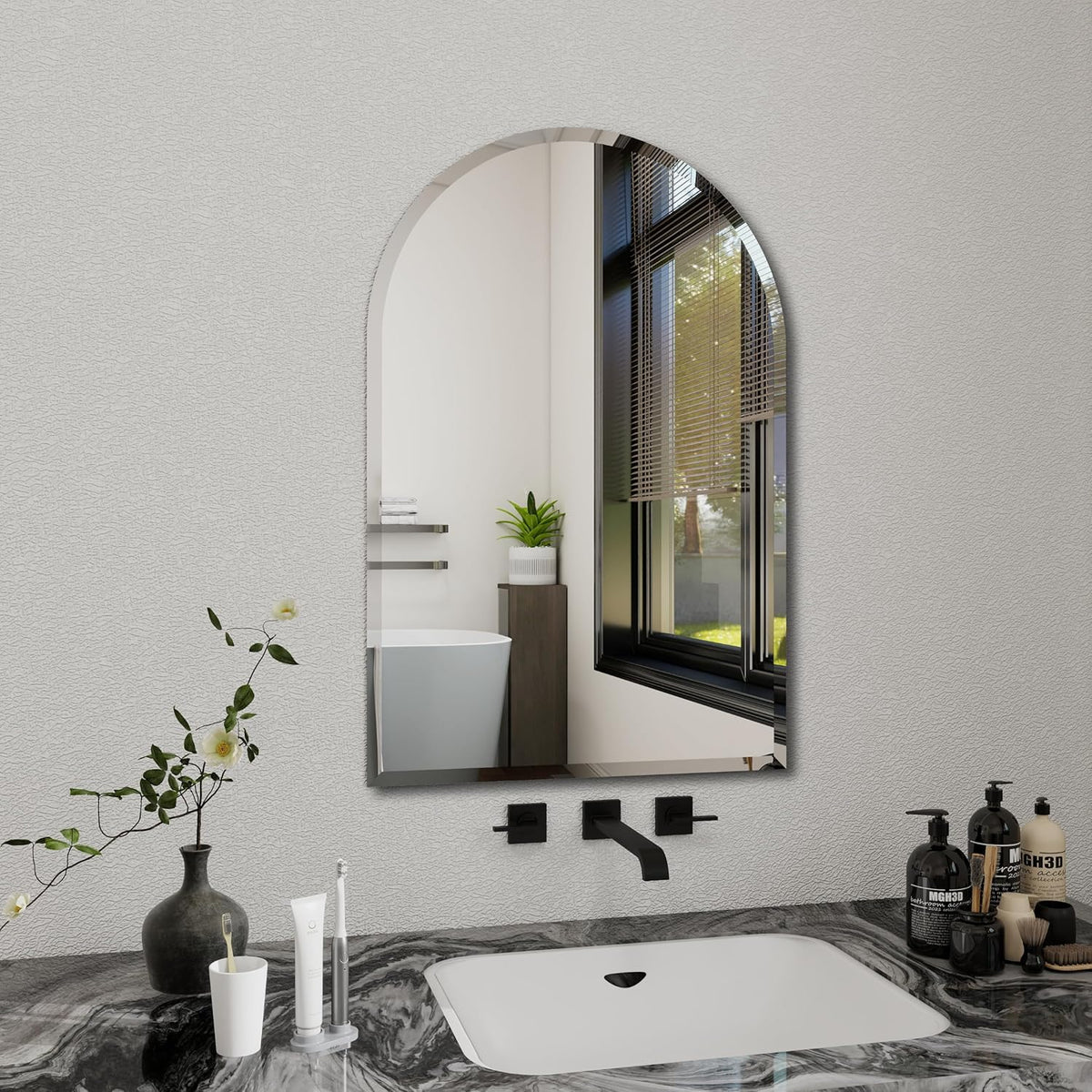 Arched Bathroom Mirror, 24X40 inch Arched Frameless Mirror, Arch Wall Mirror，Frameless Mirrors for Bathroom,Beveled Bathroom Mirror.