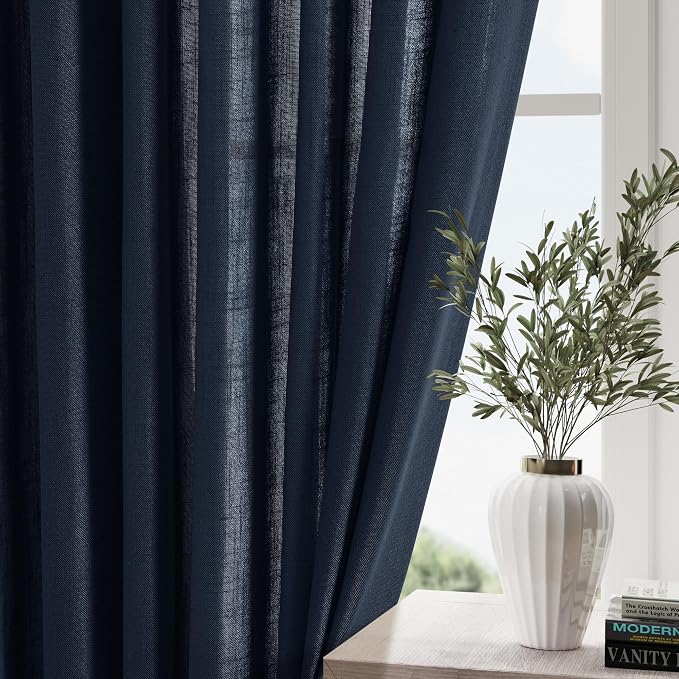 Navy Blue Linen Curtains 96 inches Long