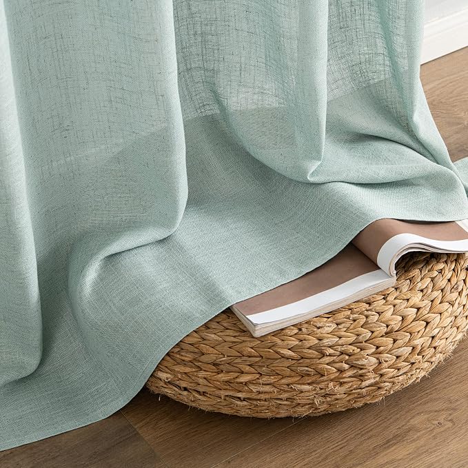 MIULEE Sea Green Linen Curtains 96 Inch Long
