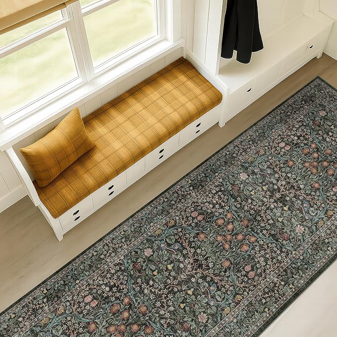 Dark Green 2 x 8 Runners for Hallways, 8ft Long Floor Runner for Kitchen