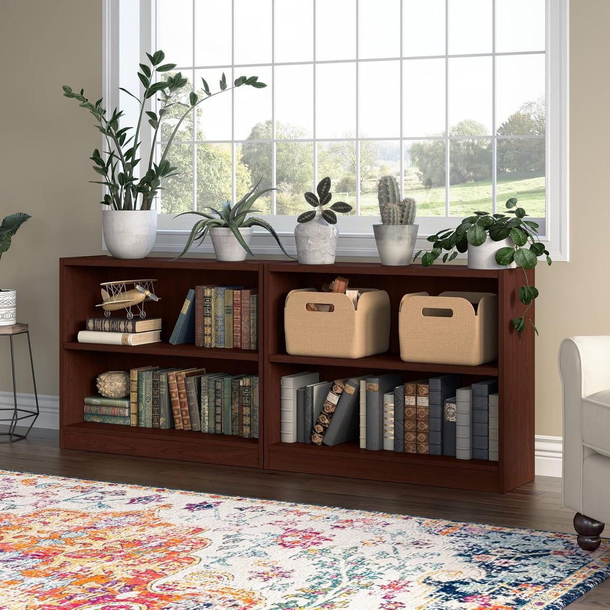 Bush Furniture Universal Bookcase, Low Storage and Display Bookshelf for Home Office or Living Room Organization, 2 Shelf, Vogue Cherry