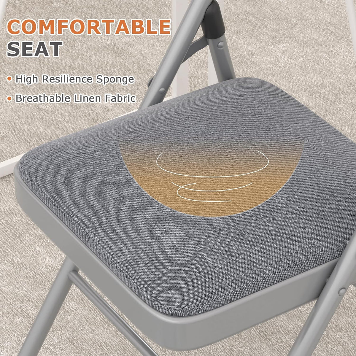 VECELO Padded Folding Chairs 4 Pack, Comfortable Cushioned Seat & Backrest with Steel Frame, for Office, Indoor Outdoor, Commercial Events, Dark Grey