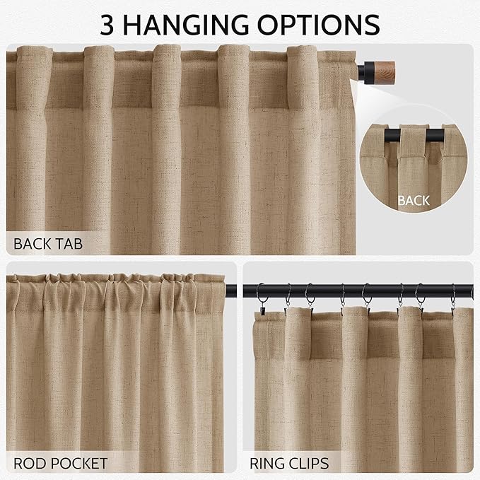 Nanspring Sand Beige Linen Curtains 84 Inch Length