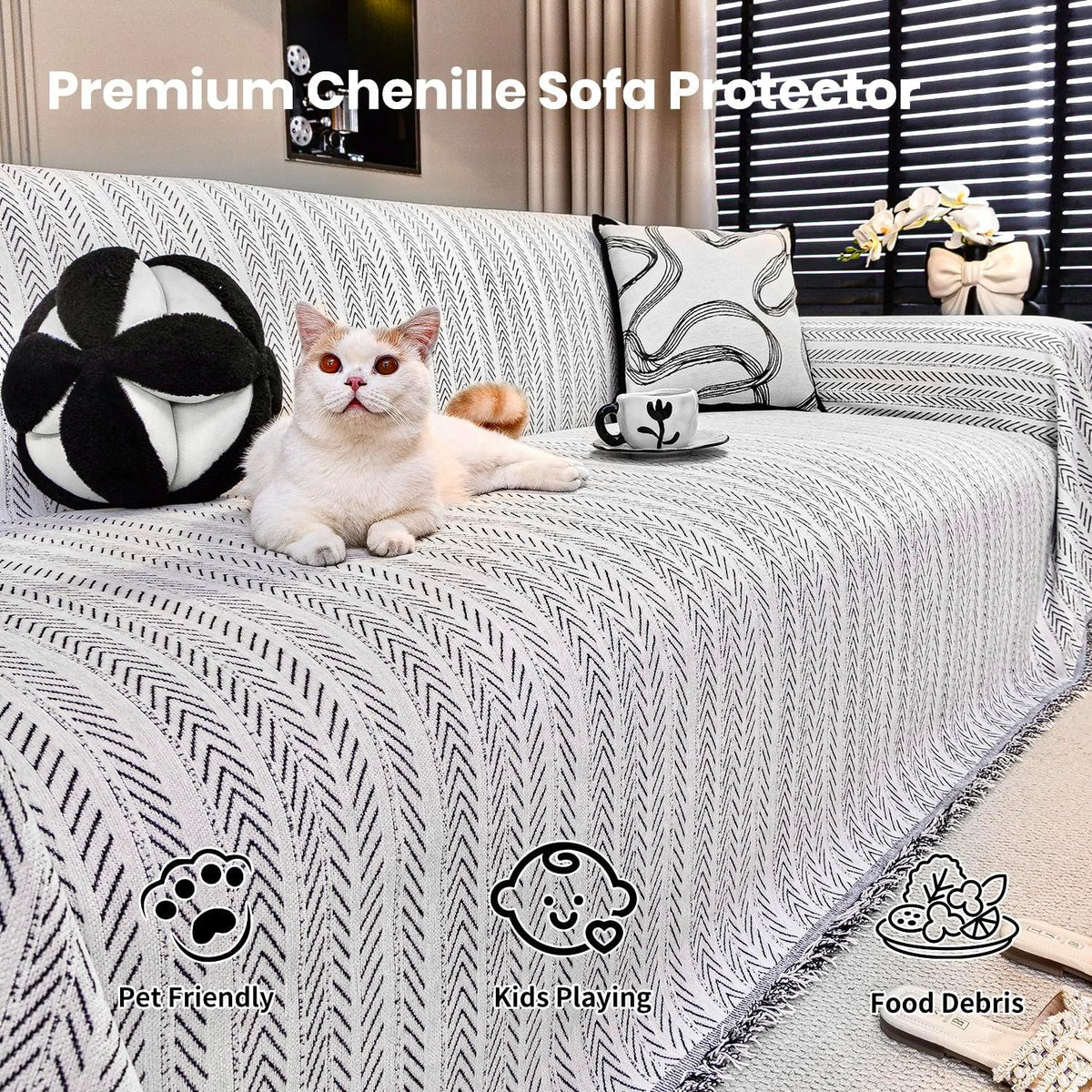 Nobildonna Sofa Cover Washable Soft Thicken Chenille Couch Cover with Tassel,Waterproof Sofa Slipcover for 3-4 Cushion Couch,Sectional Sofa,L-Shaped Furniture Protector Pet-Friendly,Beige 91"x150"
