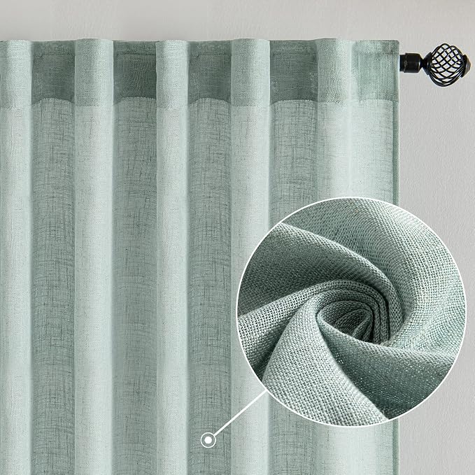 MIULEE Sea Green Linen Curtains 96 Inch Long