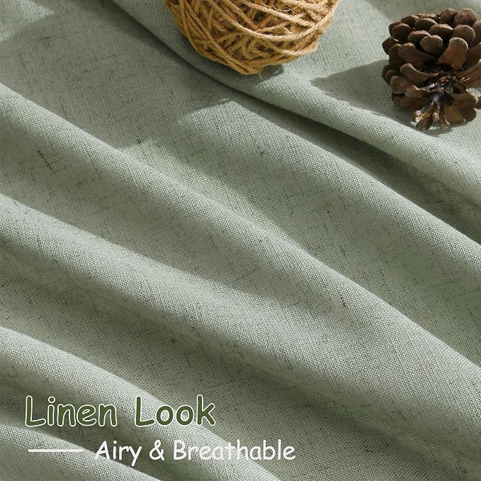 Nanspring Desert Sage Linen Curtains Semi Sheer 96 Inches Long 2 Panels Set
