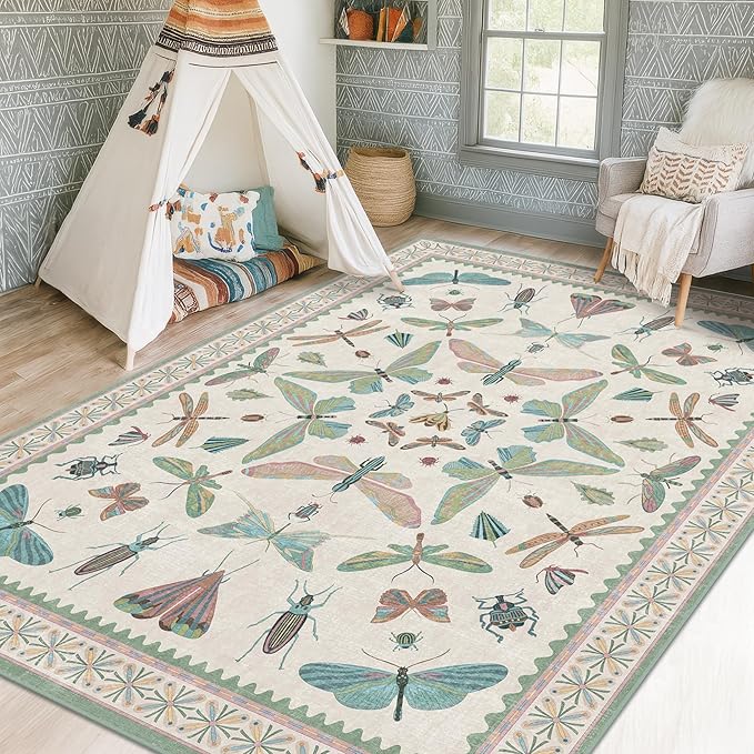 5x7 Pink and Green Nursery Rug