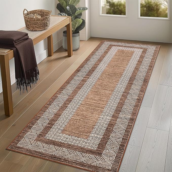 Washable 2.5x10 Kitchen Runner Rug, Easy Clean Geometri Rugs