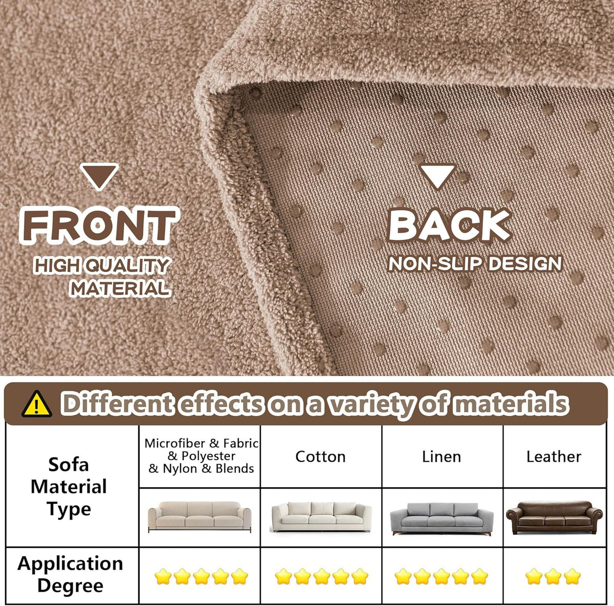 MYSKY HOME Couch Cover Sofa Covers for 3 Cushion Couch, Dog Couch Covers Protector for Sectional Sofa, Non Slip Soft Sofa Slipcover Modern Furniture Protector for Pet, 91" x 134", Khaki