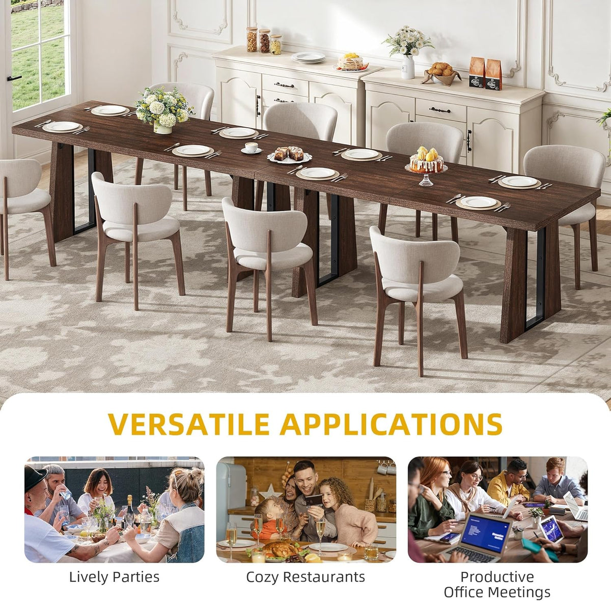 DWVO Rectangle Dining Table for 6-8 People 70.86 Inch Large Dining Room Table Wooden Dinner Tables with Heavy Duty Legs for Kitchen Apartment Restaurant Walnut