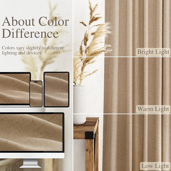 Nanspring Sand Beige Curtains 63 Inch Length
