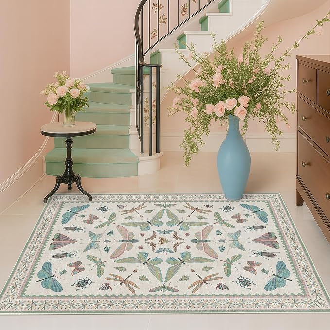 Light Blue and Pink Rug 4x6 Rugs