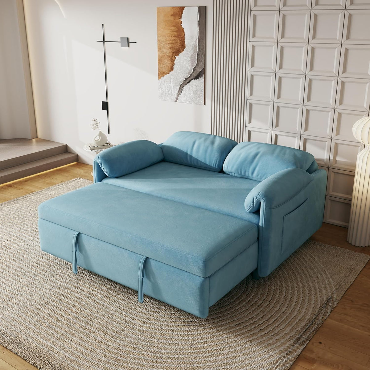 ERYE 3 in 1 Loveseat Sofa Convertible Sleeper Sofabed,Functional Recliner Daybed Love Seat Sofa&Couch W/Pull Out Couch Bed, Reclining Backrest and Pillows Armrests for Office Apartment RV Living Room
