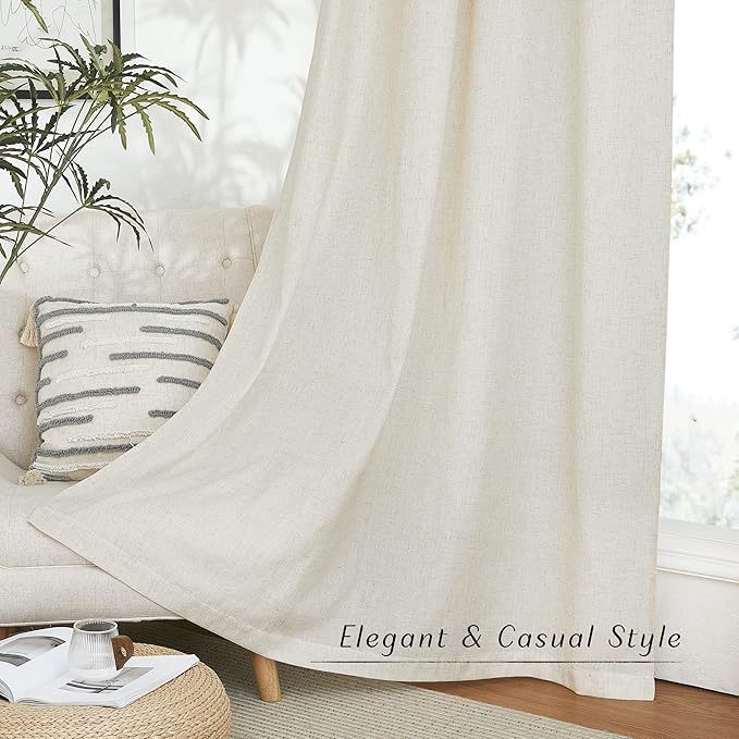 NICETOWN Thick Linen Blend Curtains Flax Textured