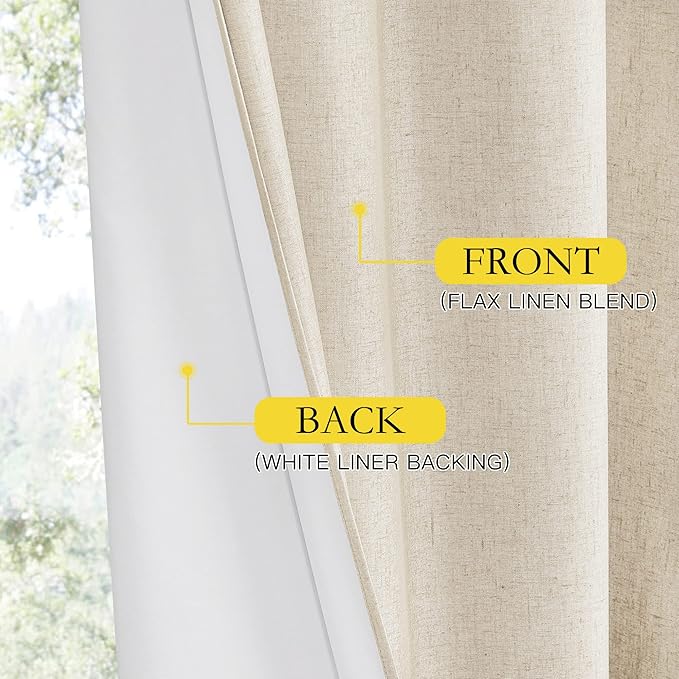 NICETOWN Linen Blackout Curtains 54" Long