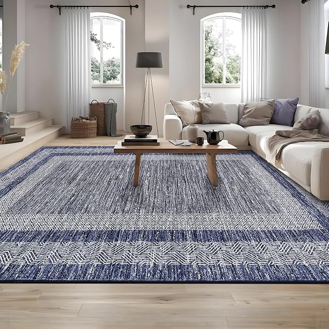 GarveeHome 2x6 Modern Bordered Runner Rug Soft Non Slip Runner Washable Non
