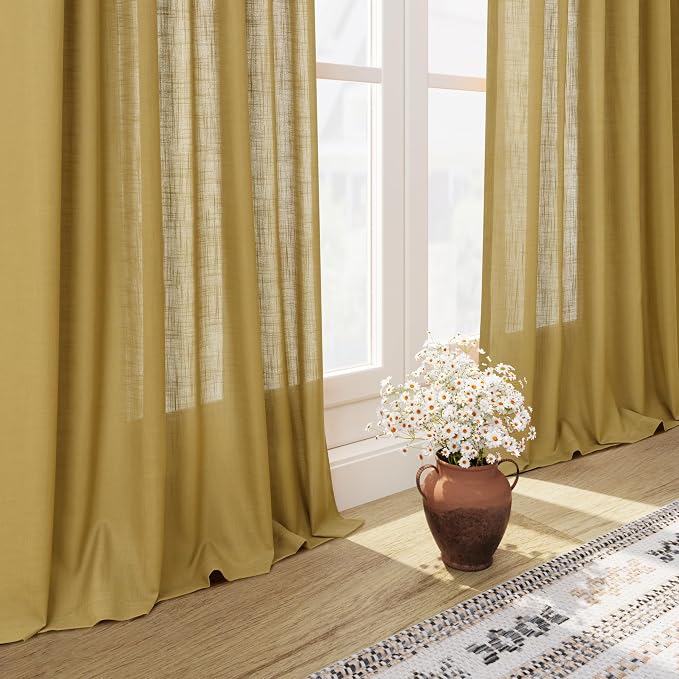 Nanspring Gold Linen Curtains 72 Inch Length