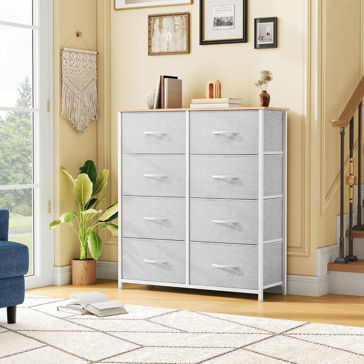 DWVO Fabric Dresser for Room, Tall Storage 8 Drawers, Black Dresser & Chest of Drawers, Storage Drawer Organizer for Closet, Living Room