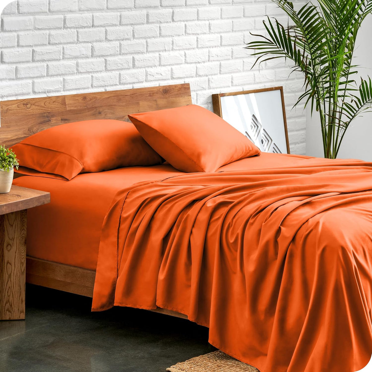 Bare Home Split Head Flex King Sheet Set - 1800 Ultra-Soft Microfiber Bed Sheets - Double Brushed - Deep Pockets - Easy Fit - 4 Piece Set - FlexTop King Bedding Sheets (Split Head Flex King, Orange)
