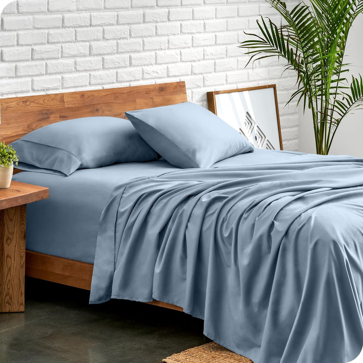 Bare Home Twin Sheet Set - 1800 Ultra-Soft Microfiber Twin Bed Sheets - Double Brushed - Deep Pockets - Easy Fit - Extra Soft - 3 Piece Set - Bedding Sheets & Pillowcases (Twin, Dusty Blue)