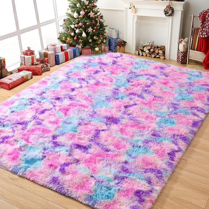 Tepook Soft Rainbow Rug for Girls Room 6x9 Feet, Cute Fluffy Girls Bedroom Area