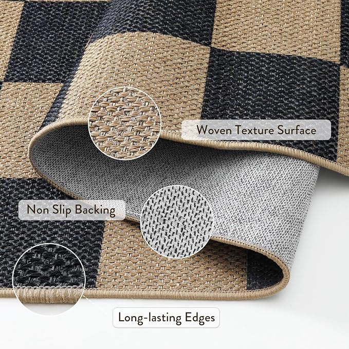 Lahome Colette Checkered Easy Jute 2x3 Rug, Small Entryway Rug Non Slip Kitchen