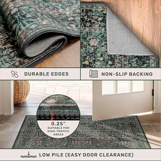 Dark Green 2 x 8 Runners for Hallways, 8ft Long Floor Runner for Kitchen