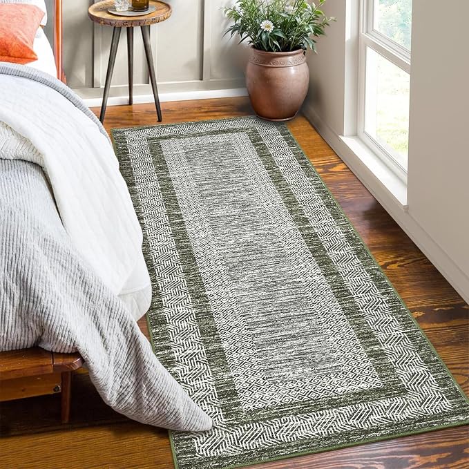 GarveeHome 2x6 Modern Bordered Runner Rug Soft Non Slip Runner Washable Non