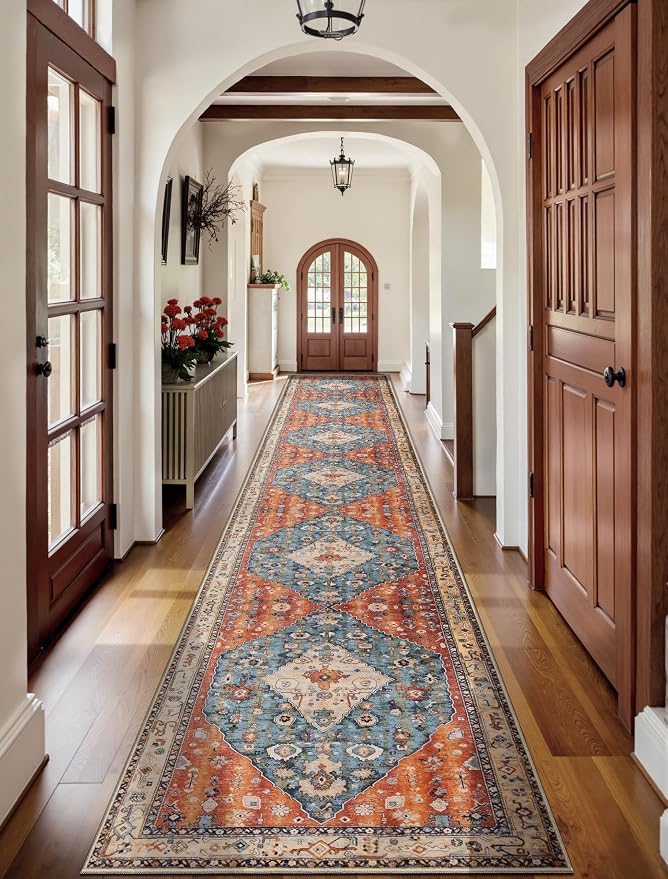 SERISSA Runner Rug for Hallways, Extra Long Boho Rug Ultra Soft Vintage Tribal