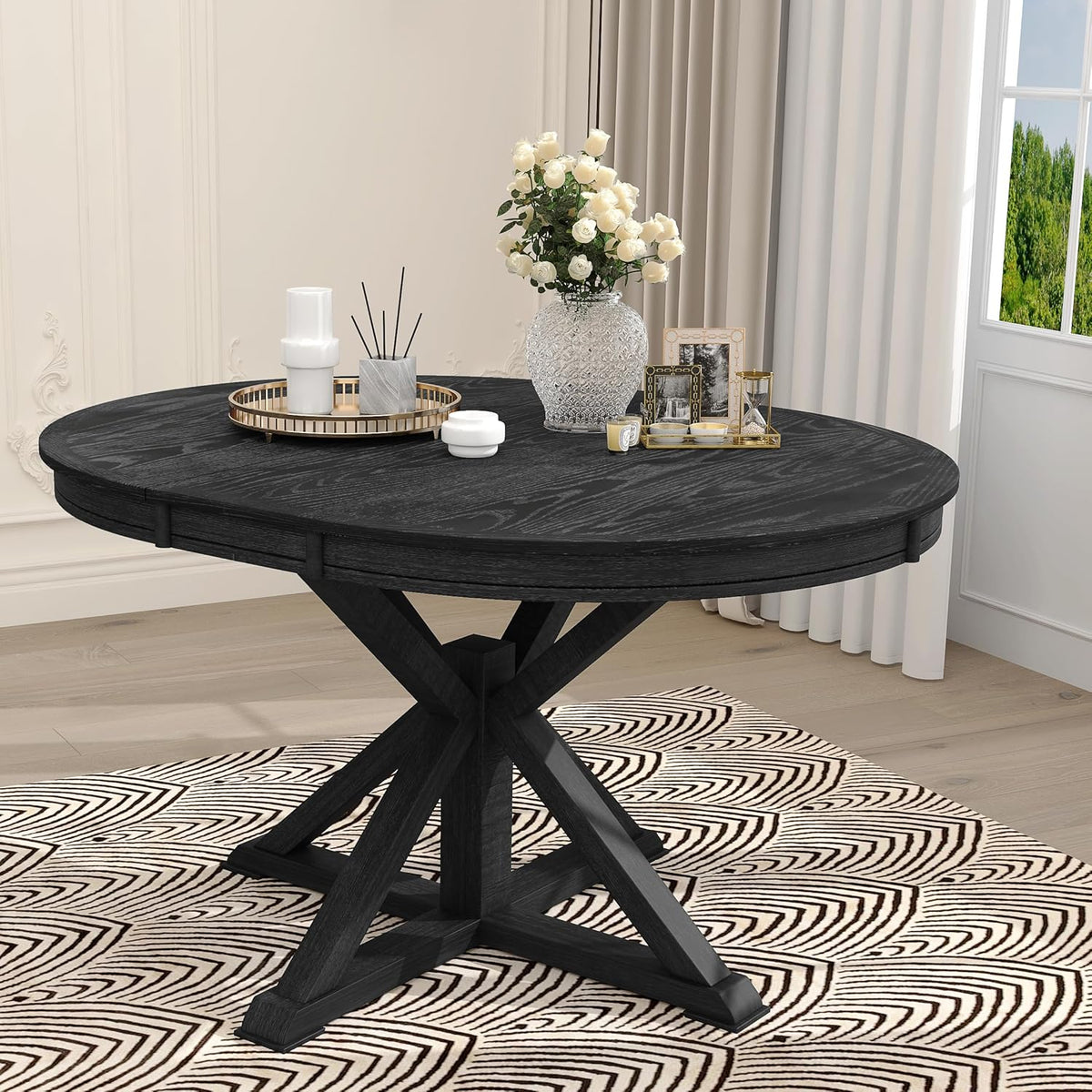 Need 42 Inch Round Dining Table Extendable to 54 Inch with 12" Leaf, Retro Expandable Kitchen Table for Dining Room & Living Room, Solid Wood (Espresso)
