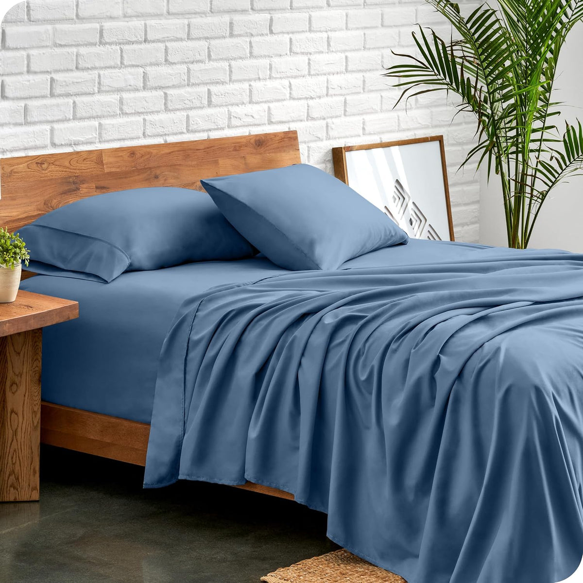 Bare Home Short Queen Sheet Set - 1800 Ultra-Soft Microfiber - Double Brushed - Deep Pockets - Easy Fit - 4 Piece Set - Bed Sheets (Short Queen, Coronet Blue)