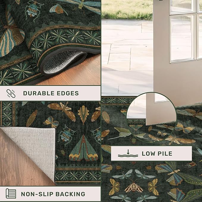 Dark Green 4x6 Washable Area Rug