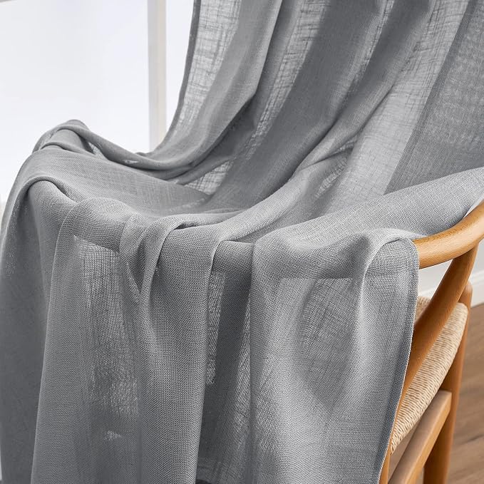 MIULEE Grey Linen Curtains 96 Inch Long