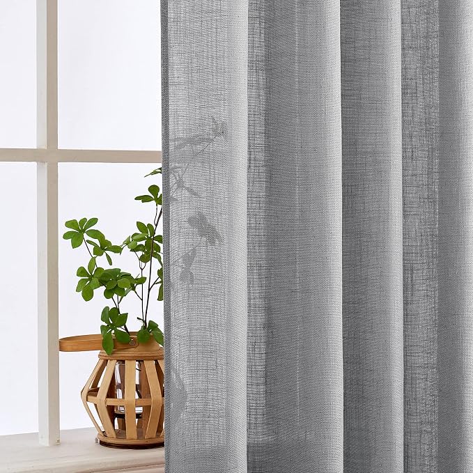 MIULEE Grey Linen Curtains 96 Inch Long