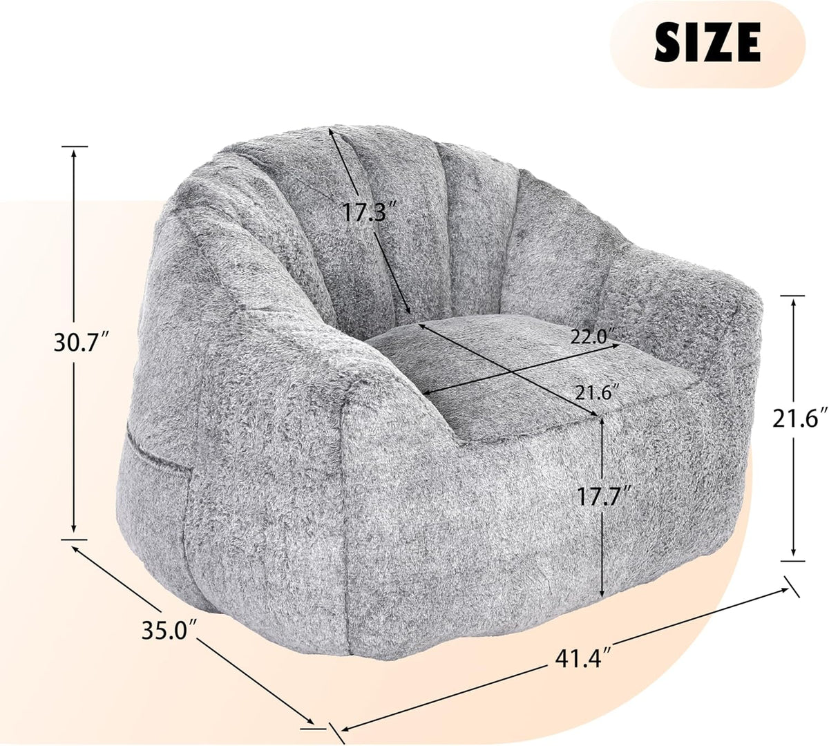 Furniliving Bean Bag Chair, Giant Bean Bag Chair Stuffed Floor Sofa for Adults Comfy Bean Bag Sofa with Back Support, Oversized Bean Bag Couch for Living Room Bedroom Office, Faux Leather, Dark Grey