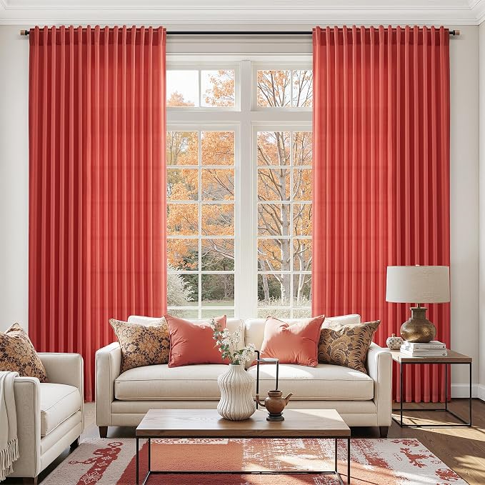 Christmas Red Linen Curtains 90 Inches Long