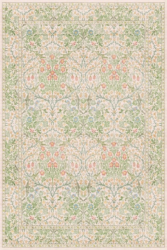 Beige Green 6x9 Washable Area Rugs