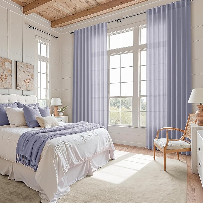 Nanspring Lavender Purple Linen Curtains 90 Inches Long