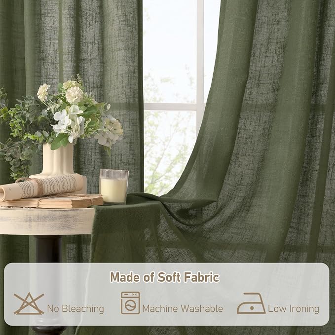 LAMIT 45 Inch Short Window Linen Curtains, Light Filtering Panels Back Tab and