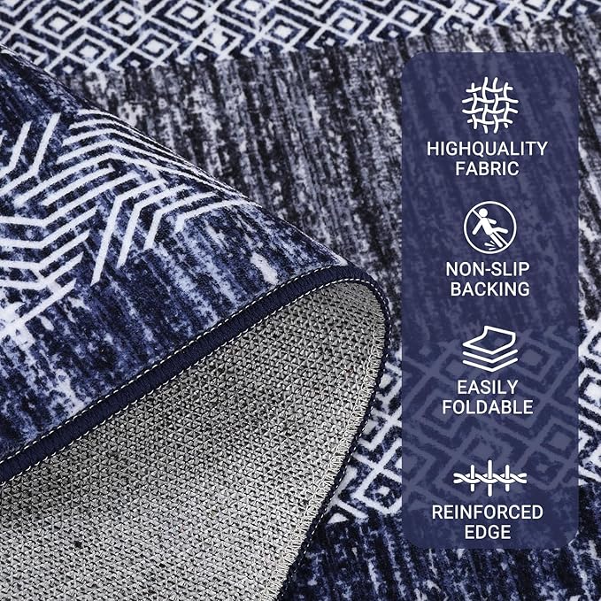 GarveeHome 2x6 Modern Bordered Runner Rug Soft Non Slip Runner Washable Non