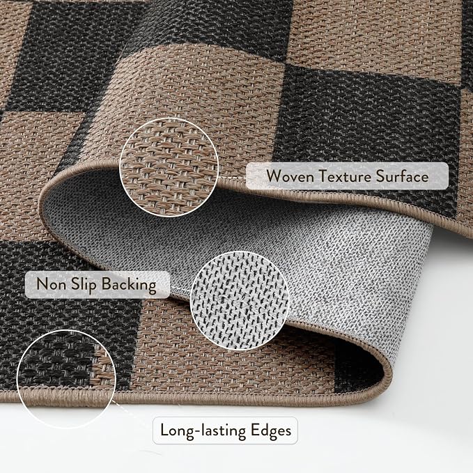 Lahome Colette Checkered Easy Jute 2x8 Runner Rug, Washable Kitchen Runner Rug