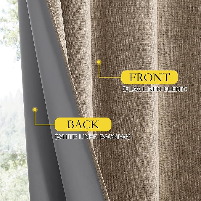 NICETOWN Burlap Vintage Open Linen Weave Flax Thermal Curtains, 100% Blackout