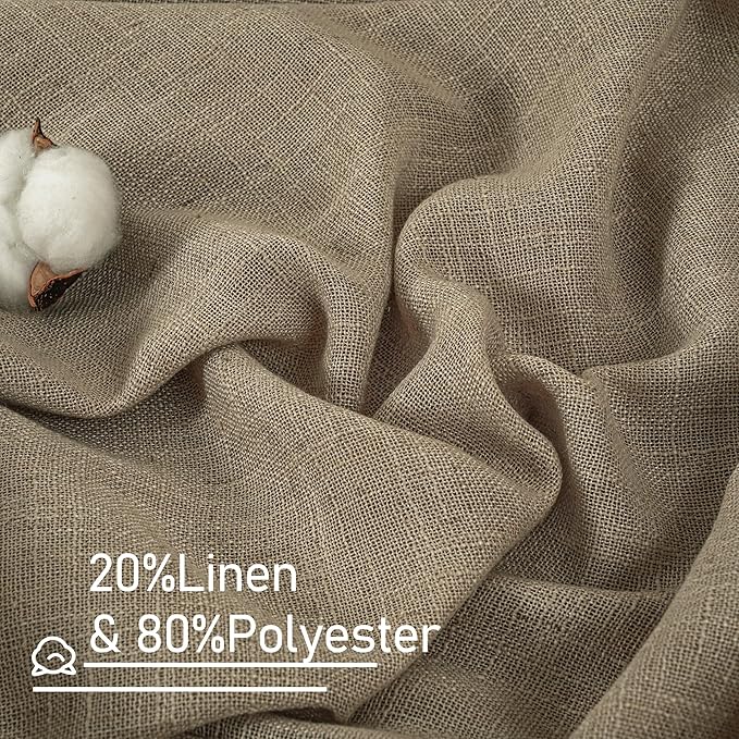 LAMIT Linen Curtains 60 Inch Length 2 Panels, Light Filtering Panels Back Tab