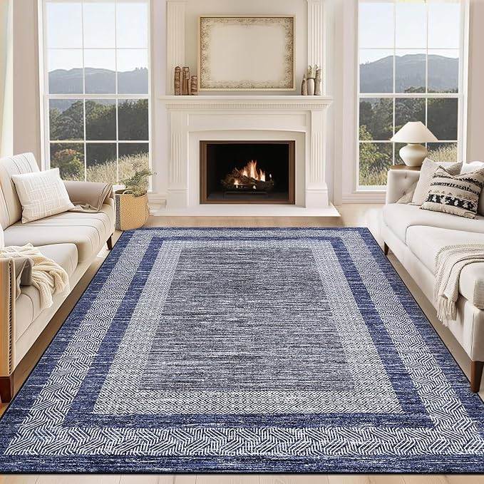 GarveeHome 2x6 Modern Bordered Runner Rug Soft Non Slip Runner Washable Non